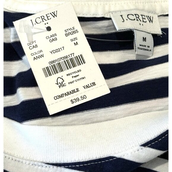J. Crew Women's Navy White Striped Crew Neck Short Sleeve Tee Size Medium NWT - Picture 6 of 7